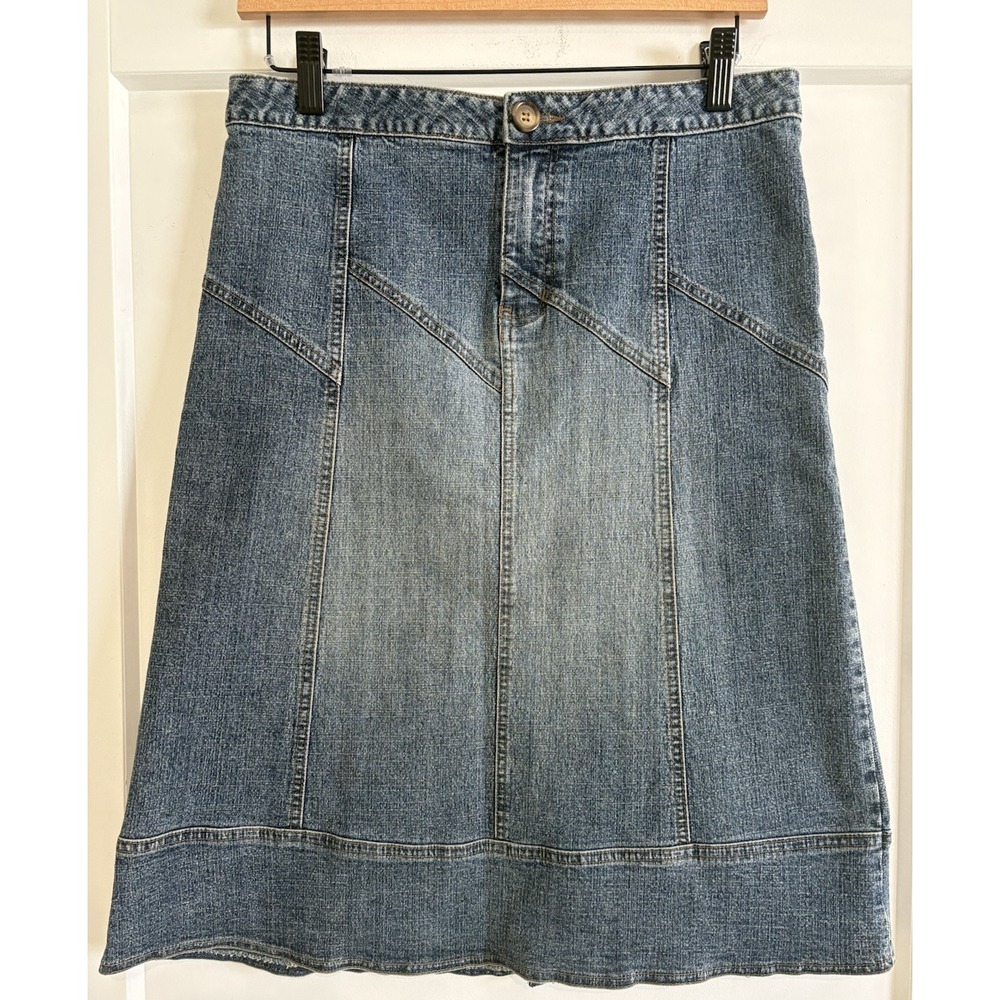 VTG Y2K Armor Jeans Denim A-Line Skirt 9 10 Patchwork Panel Slit Knee Length 30
